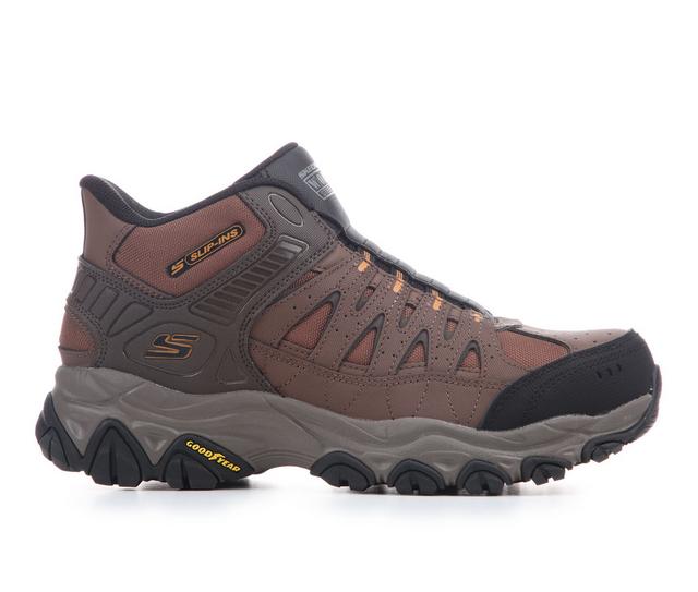 Men's Skechers Work 200450 After Burn 2.0 Brimrock ST EH SR Work Boots in Brown/Orange color