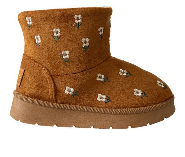 Girls' Bebe Toddler Flora Embroidered Cozy Boots in Cognac color