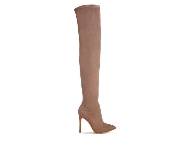 Women's London Rag Hydranga Knee High Boots in Taupe Suede color
