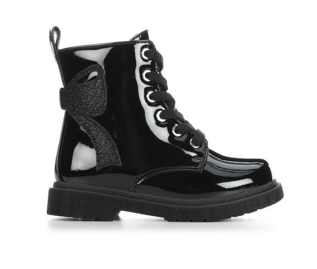 Girls' Rachel Shoes Toddler Lil Roxie Lace-up Boots in Black Patent color
