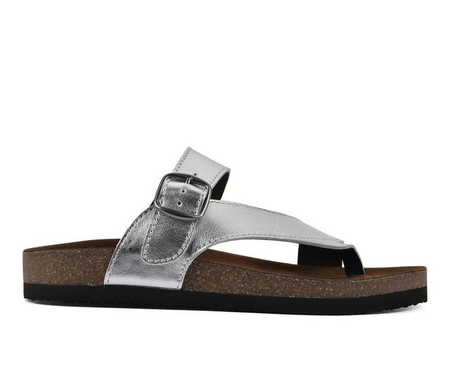 Women's White Mountain Carly Footbed Sandals in Silver Leather color