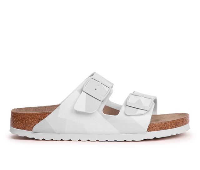 Women's Birkenstock Arizona Footbed Sandals in White Geo Snow color