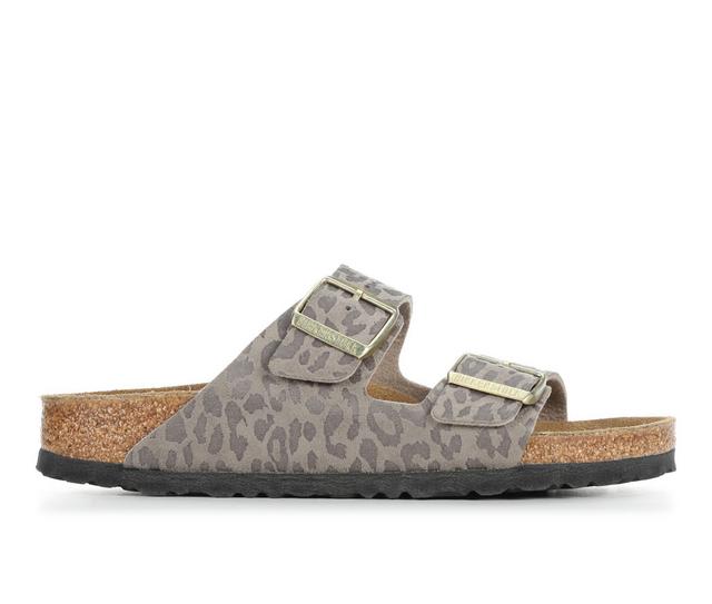 Women's Birkenstock Arizona Footbed Sandals in Leo Gray Taupe color