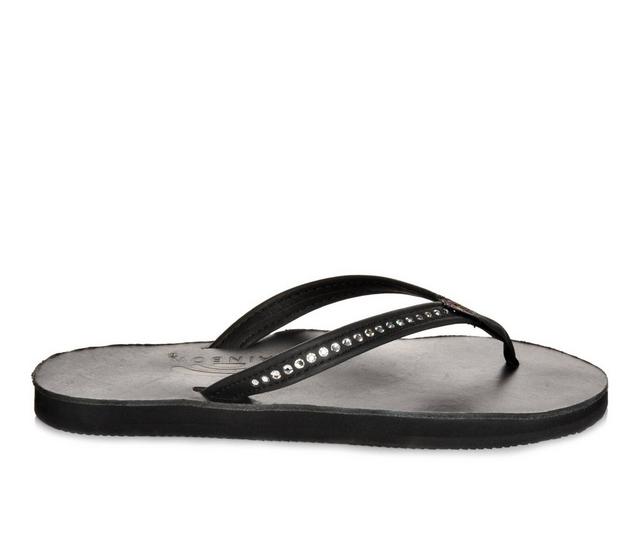 Women's Rainbow Sandals Leather w/ Swarovski Crystals -401ALTSN Flip-Flops in Classic Black color