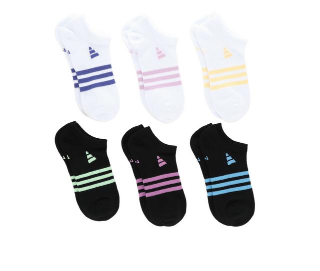 Adidas 6 Pair Girls Superlite No Show Socks in White Black L color