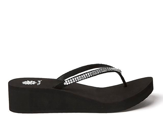 Women's Yellow Box Custard Wedge Flip-Flops in Black color