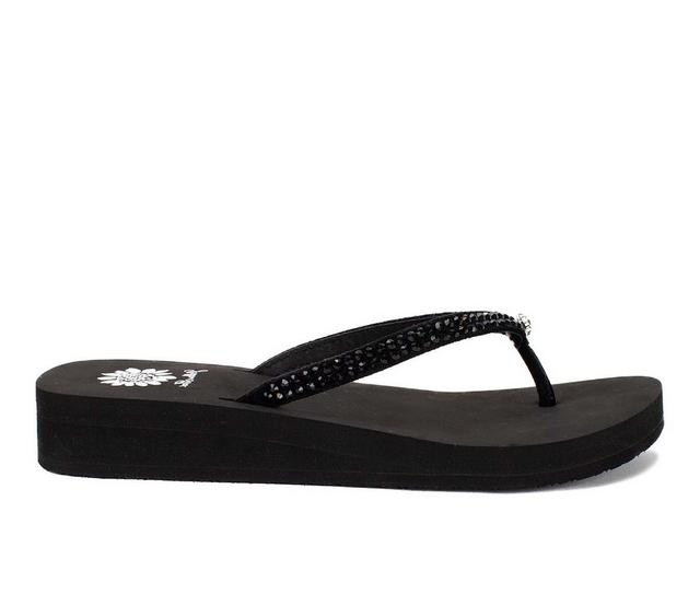 Women's Yellow Box Jello Flip-Flops in Solid Black color