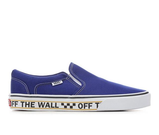 Men's Vans Asher Slip-On Skate Shoes in Blue SW Check color