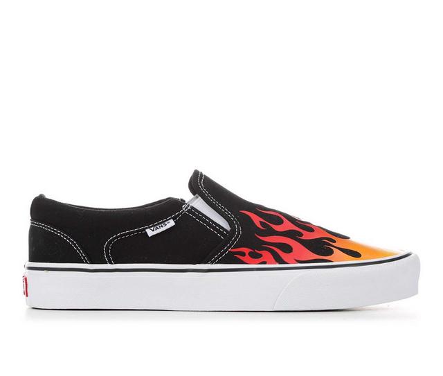 Men's Vans Asher Slip-On Skate Shoes in Flame Blk/Wht color