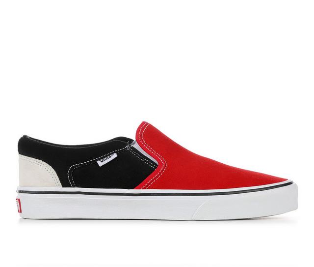 Men's Vans Asher Slip-On Skate Shoes in Rally Red/Wht color