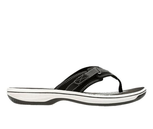 Women's Clarks Breeze Sea Flip-Flops in Black Synthetic color