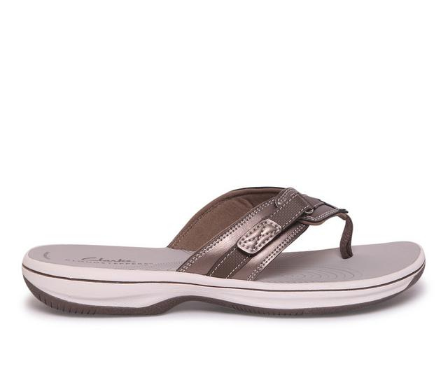 Women's Clarks Breeze Sea Flip-Flops in Pewter Syn color