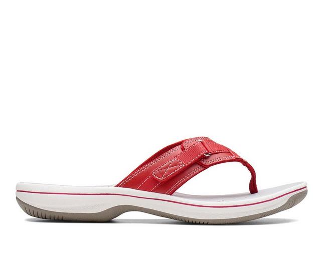 Women's Clarks Breeze Sea Flip-Flops in Red Syn color