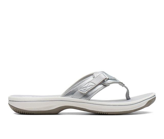 Women's Clarks Breeze Sea Flip-Flops in Silver Syn color