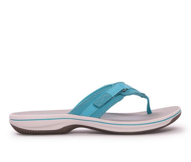 Women's Clarks Breeze Sea Flip-Flops in Aqua color