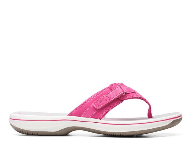 Women's Clarks Breeze Sea Flip-Flops in Fuchsia color