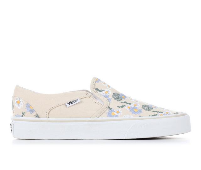 Women's Vans Asher Slip-On Skate Shoes in Beige/Floral color