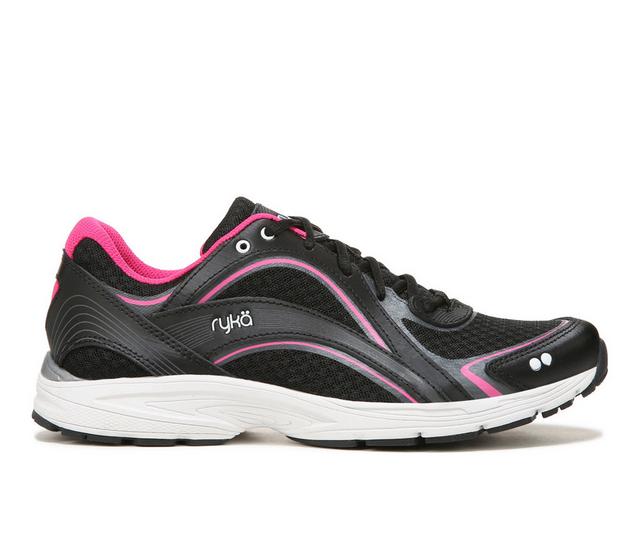 Women's Ryka Sky Walk Walking Shoes in Blk/Pink Lea color