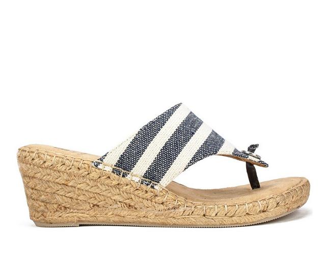 Women's White Mountain Beachball Wedge Sandals in New Navy/Stripe color