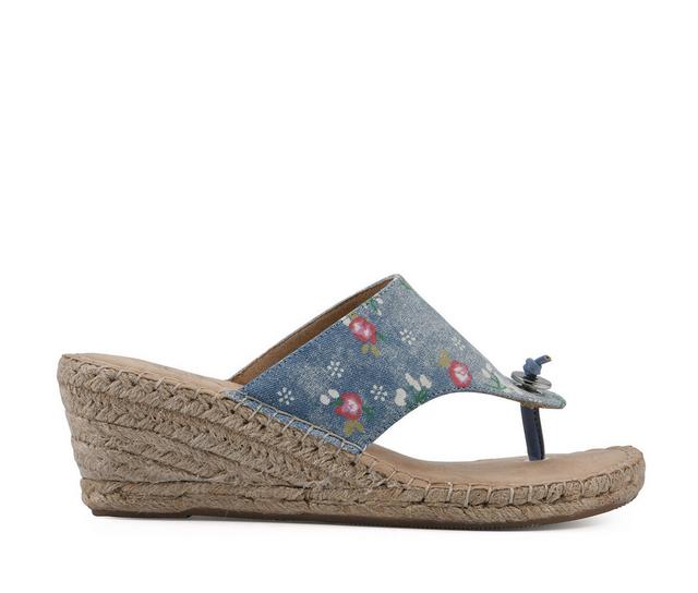 Women's White Mountain Beachball Wedge Sandals in Floral Denim color