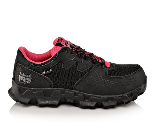 Women's Timberland Pro Powertrain Alloy Toe Work Shoes in Black/Pink color