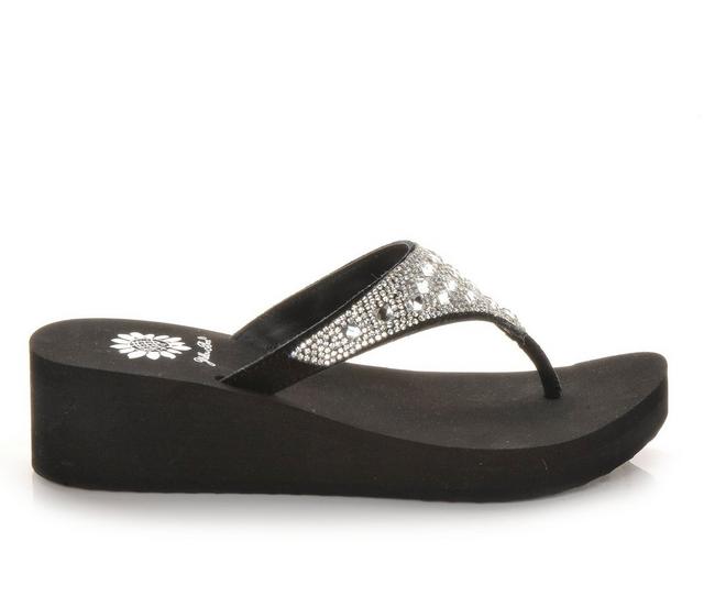 Women's Yellow Box Birder Wedge Flip-Flops in Black color