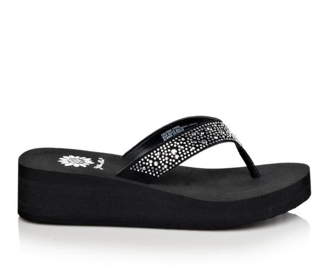 Women's Yellow Box Africa Wedge Flip-Flops in Black color