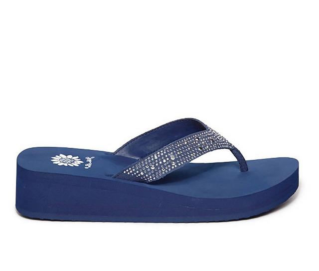 Women's Yellow Box Africa Wedge Flip-Flops in Navy color