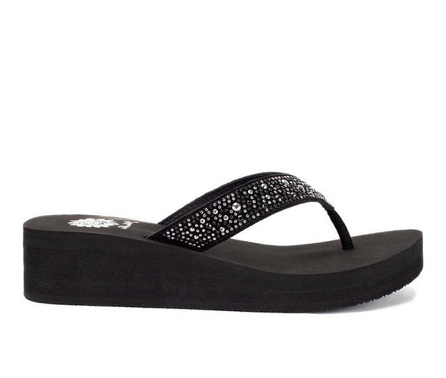 Women's Yellow Box Africa Wedge Flip-Flops in Black Pewter color
