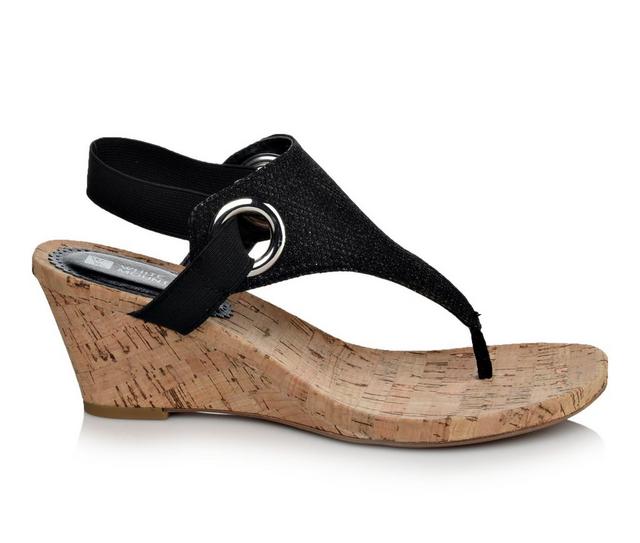 Women's White Mountain Aida Wedge Sandals in Black Glitter color