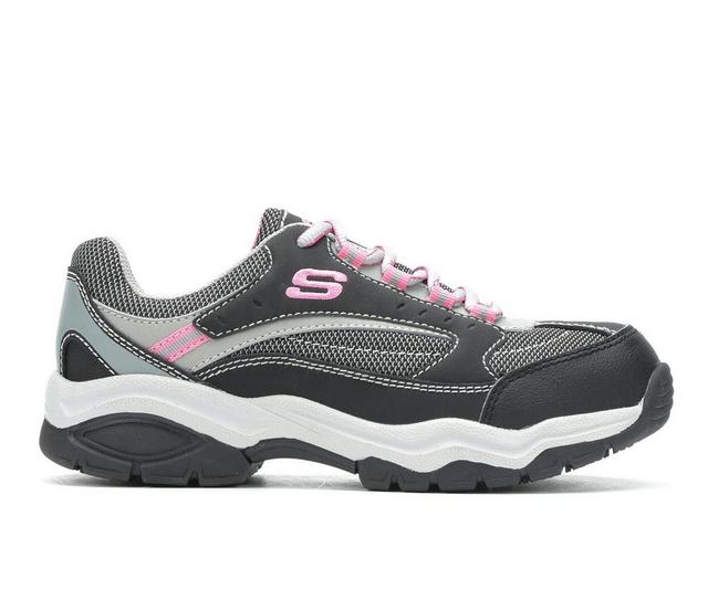 Women's Skechers Work 76601 Biscoe Steel  Toe Work Shoes in Black/Grey/Pink color