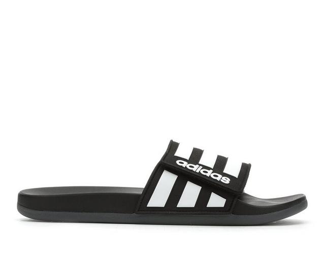 Men's Adidas Adilette Cloudfoam Adjust Sport Slides in Black/White color