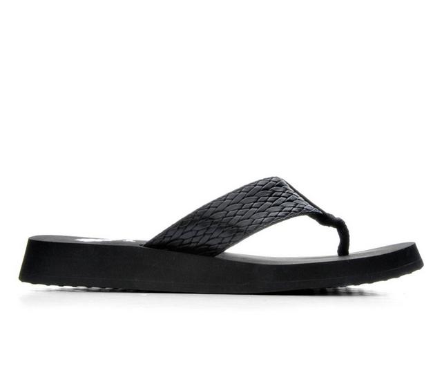 Women's Yellow Box Flax Flip-Flops in Black color