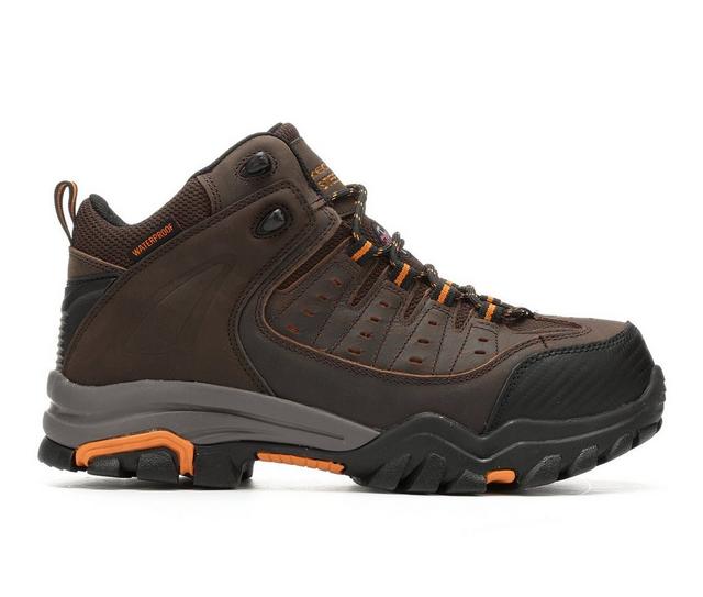 Men's Skechers Work Lakehead Waterproof Steel Toe 77126 Work Boots in Brown/Orange color