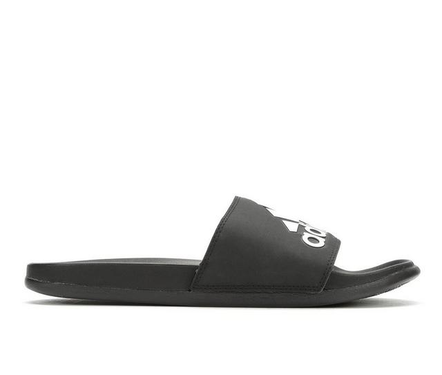 Men's Adidas Adilette Cloudfoam + Logo Sport Slides in Black/White color