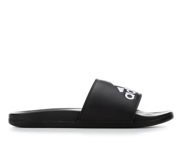 Men's Adidas Adilette Cloudfoam + Logo Sport Slides in Black White color