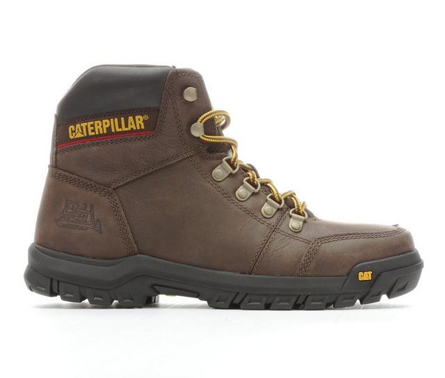 Men's Caterpillar Outline Soft Toe Work Boots in Dark Brown color