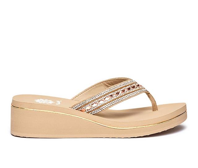 Women's Yellow Box Marcy Platform Flip-Flops in Taupe color