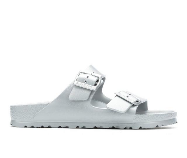 Women's Birkenstock Arizona Essentials Footbed Sandals in Metallic Silver color