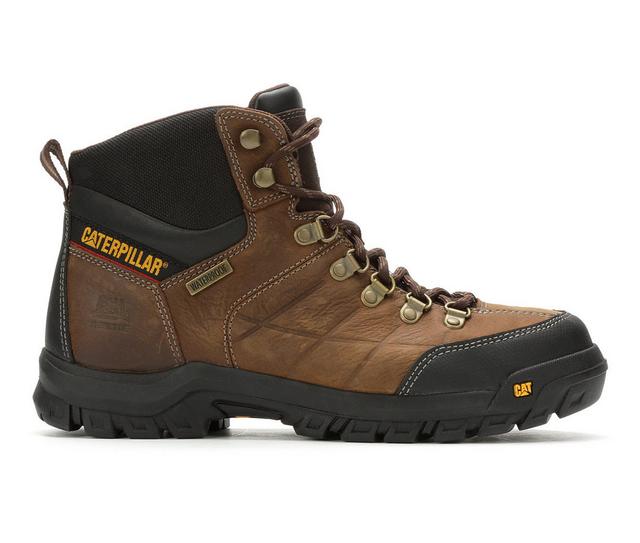 Men's Caterpillar Threshold Waterproof Steel Toe Work Boots in Dark Brown color