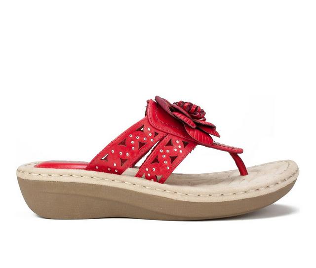 Women's Cliffs by White Mountain Cynthia Wedge Flip-Flops in Berry Red color