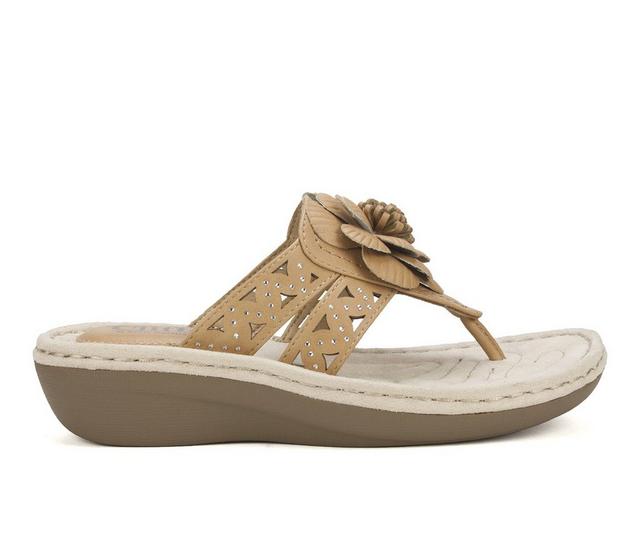 Women's Cliffs by White Mountain Cynthia Wedge Flip-Flops in Tan/Smooth color