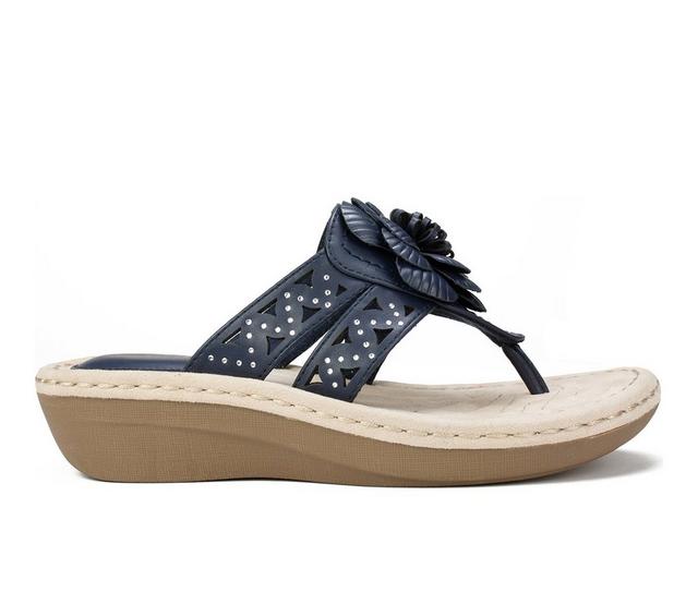 Women's Cliffs by White Mountain Cynthia Wedge Flip-Flops in Navy color
