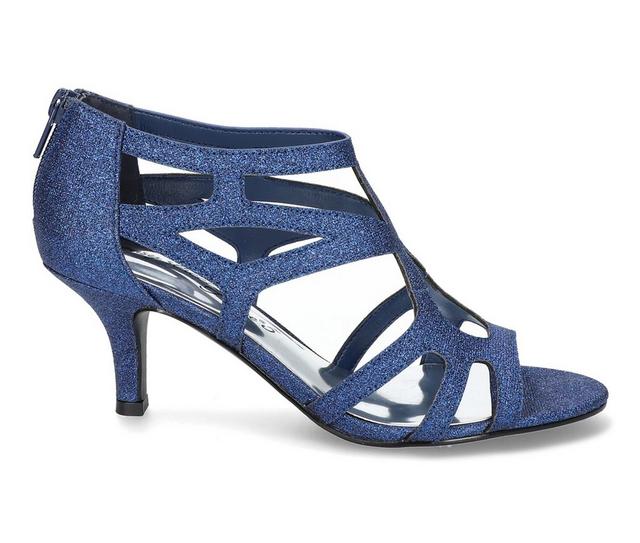 Women's Easy Street Flattery Strappy Heeled Dress Sandals in Navy Glitter color