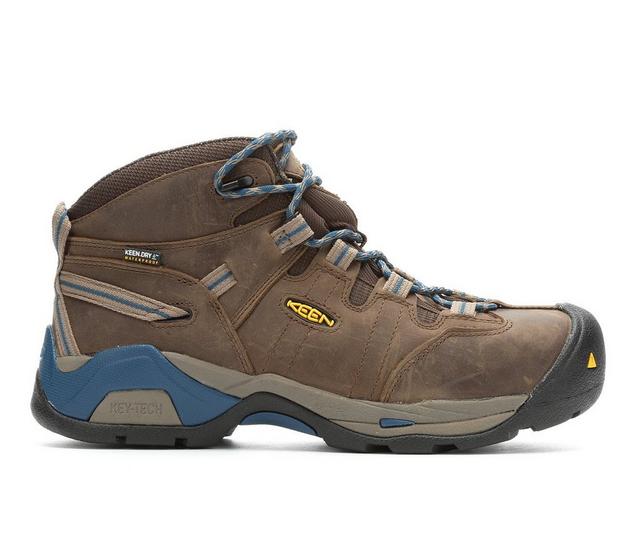 Men's KEEN Utility Detroit XT Mid Steel Toe Waterproof Work Boots in Cascade Br/Bl color