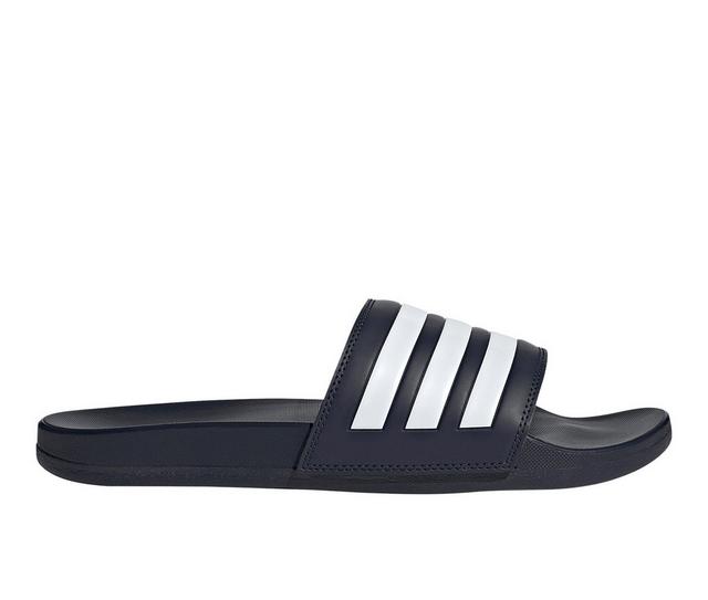 Men's Adidas Adilette Cloudfoam Mono Sport Slides in Navy/White color