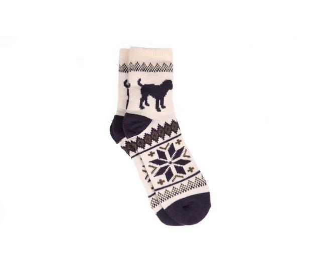 FireSide Men's 1 Pr. Cozy Lodge Crew Socks in White/Blue dog color