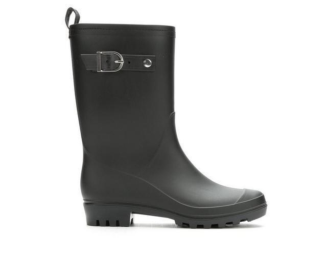 Women's Capelli New York Matte Solid Mid Rain Boots in Black color