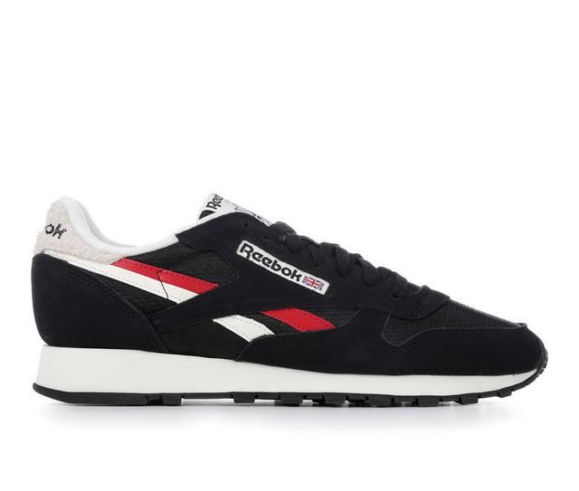 Men's Reebok Classic Leather Sneakers in Black/Chalk/Red color