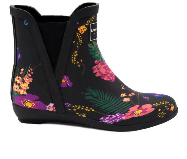 Women's London Fog Piccadilly Chelsea Rain Boots in Black Floral color